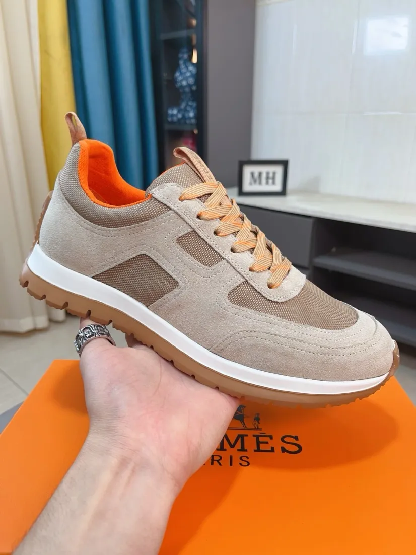 Men's shoes 💰440🌸🌸[HERMES] Hermès sneakers, the upper is made of calfskin and mesh, imported materials, full of texture, the lightweight sole is decorated with contrasting patterns, creating a versatile fashion style. Size: 38-44